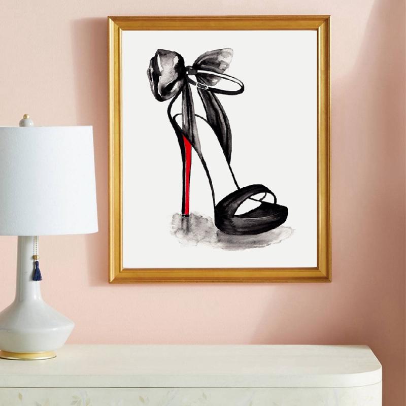 Изображение товара: Модная обувь, иллюстрации, плакаты и принты, современные картины, Художественная Картина на холсте, комната для девочек, туалетный столик, украшение стены, женский подарок