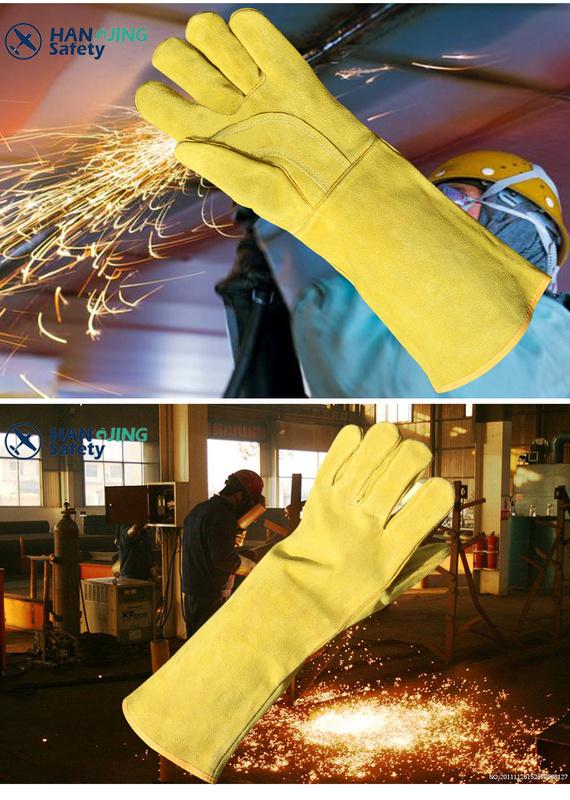 Изображение товара: Перчатки для электросварки, удлиненные, полностью кожаные, для защиты сварочного аппарата, долговечная высокотемпературная изоляция