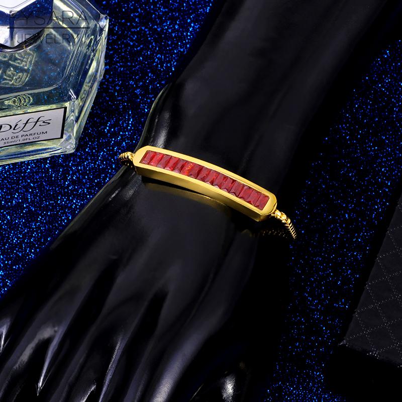 Изображение товара: Модные браслеты FYSARA с красными/черными кристаллами и биркой из фианита, браслеты для женщин, модные регулируемые браслеты на цепочке, ювелирные изделия для свадьбы и влюбленных