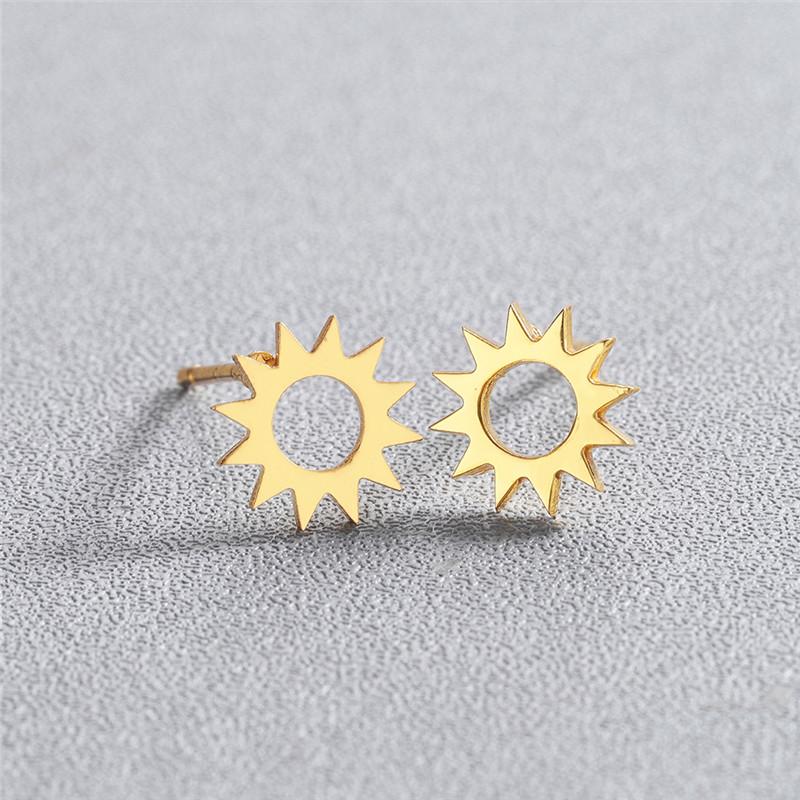 Изображение товара: Женские серьги-гвоздики, из нержавеющей стали, с геометрической подвеской, серьги с дизайном «солнце»