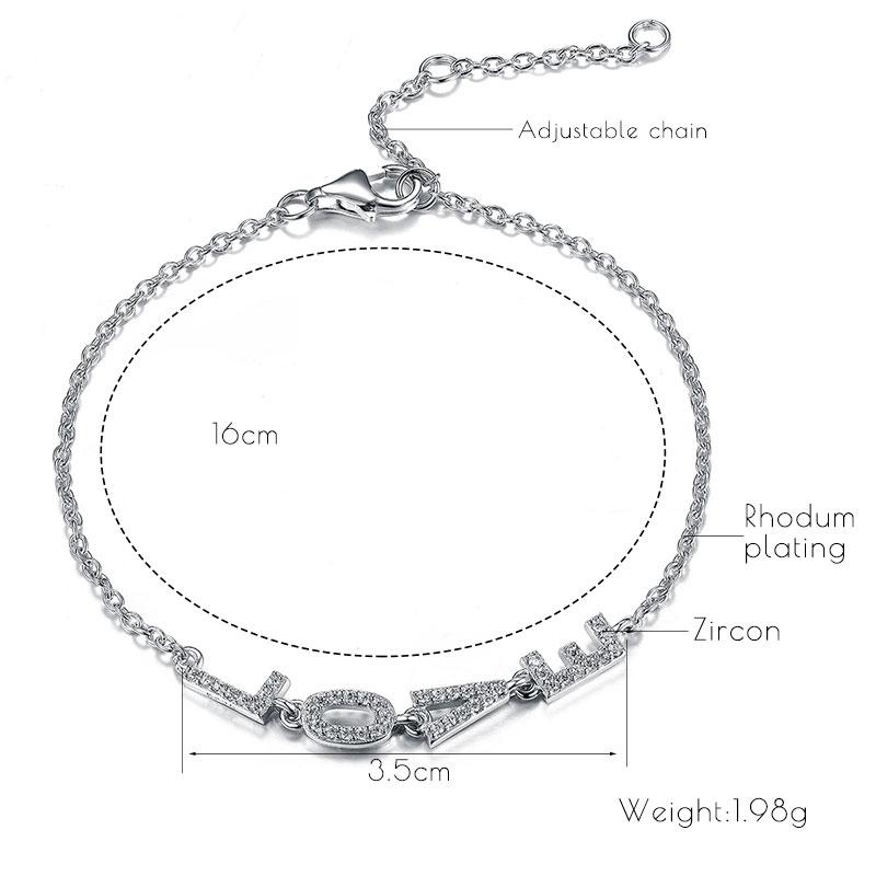 Изображение товара: Женский браслет с подвесками GW, из серебра 2019 пробы, с кубическим цирконием, с надписью «любовь», 925 пробы