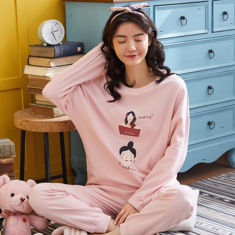 Изображение товара: Женская новая зимняя пижама из чистого хлопка, милый и живой Пижамный пуловер в Корейском стиле с длинными рукавами, комплекты для весны и осени