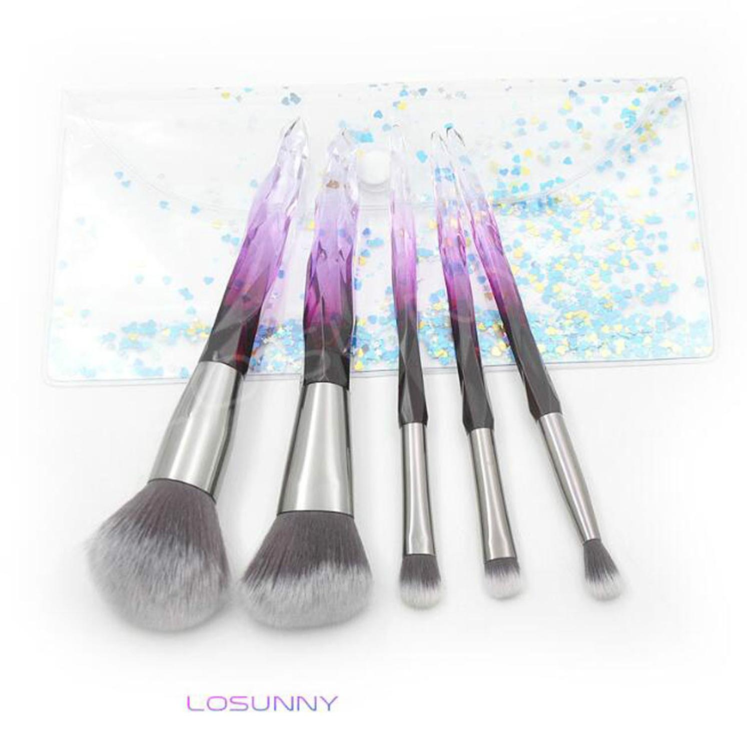 Изображение товара: LOSUNNY 5 шт., набор кистей для макияжа с прозрачной кристаллической ручкой, набор кистей для глаз, ПВХ, упаковочные принадлежности для макияжа, зеленый-мульти, инструменты для красоты