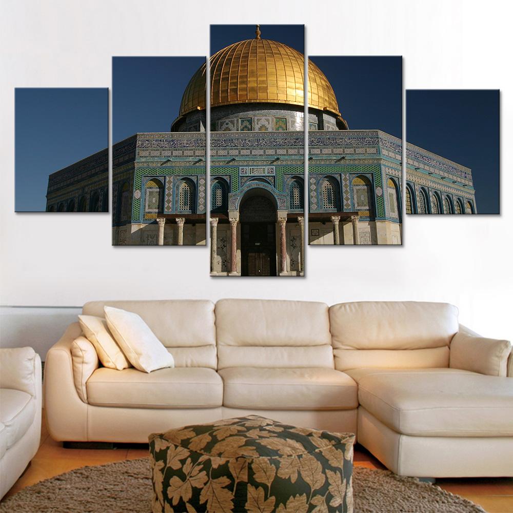 Изображение товара: Настенный плакат HD с рамкой для картин, 5 шт., холст с рисунком в стиле мусульманской архитектуры, Модульная картина для украшения дома, детской комнаты