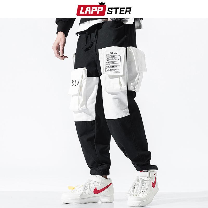 Изображение товара: Брюки-карго LAPPSTER мужские составного кроя, тренировочные штаны в стиле хип-хоп, черные джоггеры, брюки-султанки с винтажной вышивкой, 5XL, 2022