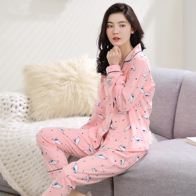 Изображение товара: Женские корейские женские пижамы, хлопковые длинные брюки с длинным рукавом, осенне-зимние пижамы, новый домашний комплект, пижамные комплекты, пижамный комплект