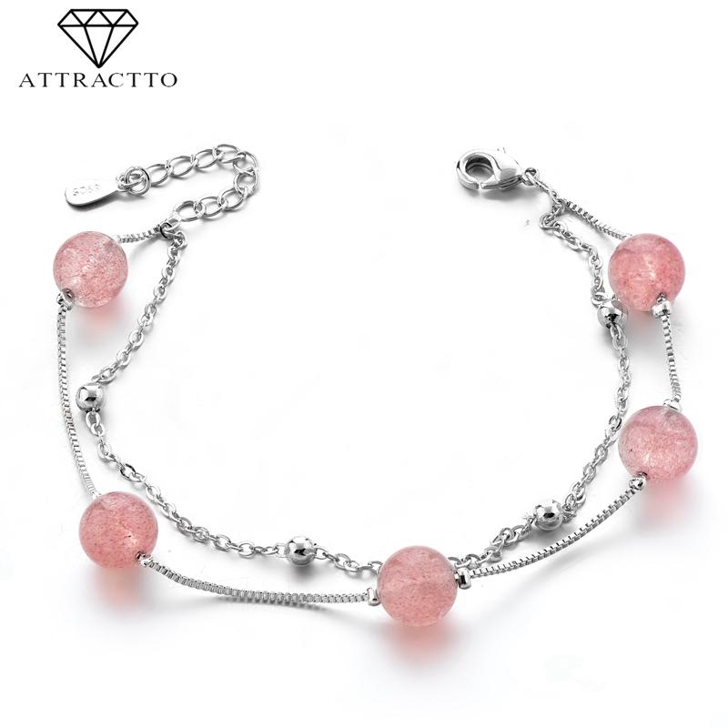 Изображение товара: ATTRACTTO S925 браслеты с пятью розовыми бусинами и браслеты-талисманы для женщин, браслеты с расстоянием, дружба, звенья, SBR190145