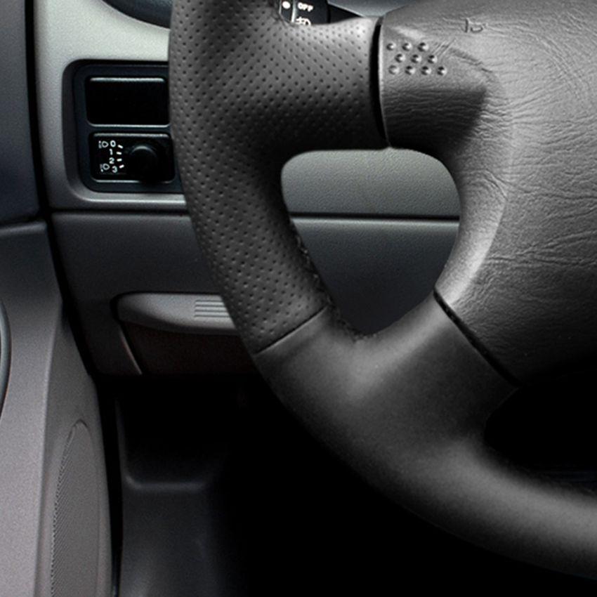 Изображение товара: Сшитая вручную Обложка рулевого колеса, черная искусственная кожа, фотообложка для Nissan Almera 2000-2003