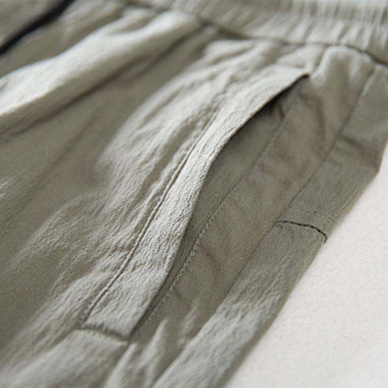 Изображение товара: Брюки SHIFUREN мужские с эластичным поясом, Повседневные Дышащие хлопково-льняные штаны до щиколотки, одежда сплошного цвета