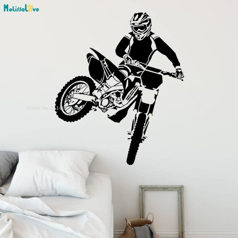 Изображение товара: Гоночный мотоцикл наклейки на стену наклейки фотография скорость спорт украшение для дома для храброго человека Съемные Фрески виниловые YT1777