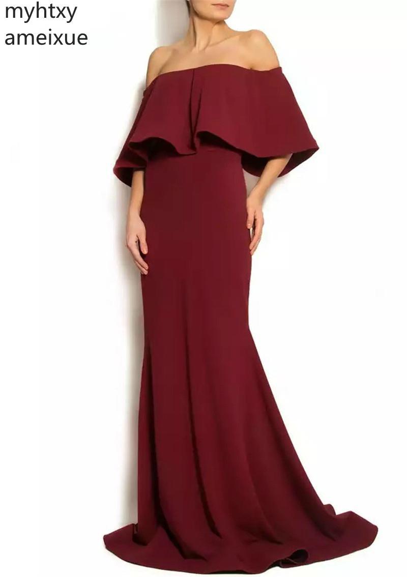 Изображение товара: Женское вечернее платье до пола, Бордовое платье с вырезом-лодочкой и юбкой-молнией сзади, сексуальное платье для выпускного вечера, 2021