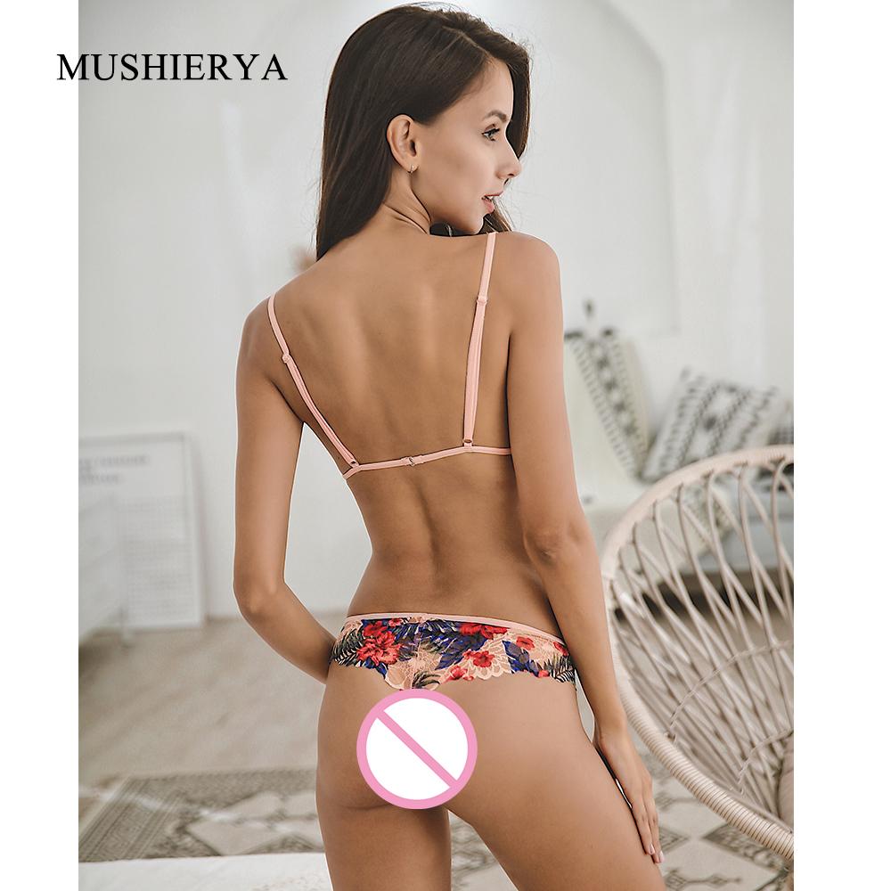 Изображение товара: MUSHIERYA Sexy Lingerie Set Hot Erotic Elastic Low Waist Women Set Embroidery Sexy Three Points Lingerie Hot Erotic Bra Sex Set