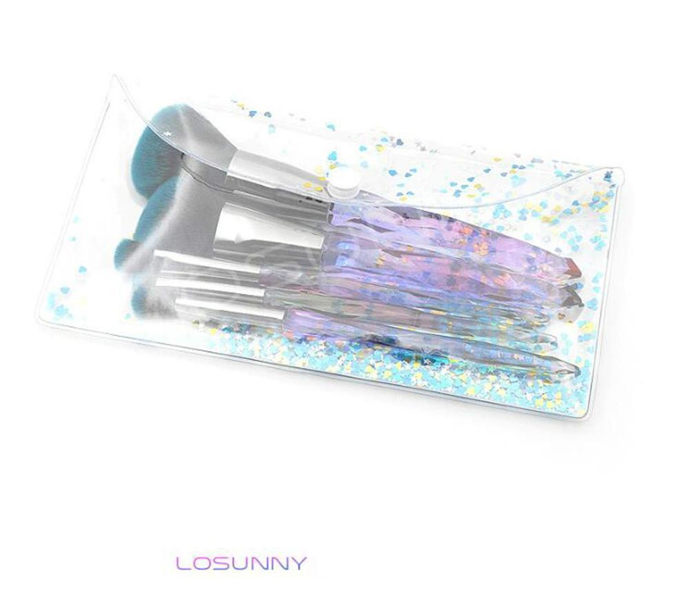 Изображение товара: Набор кистей для макияжа LOSUNNY с прозрачной кристальной алмазной ручкой, 5 шт., кисти для глаз в ПВХ упаковке, инструменты для красоты макияжа, зеленая и разноцветная ручка