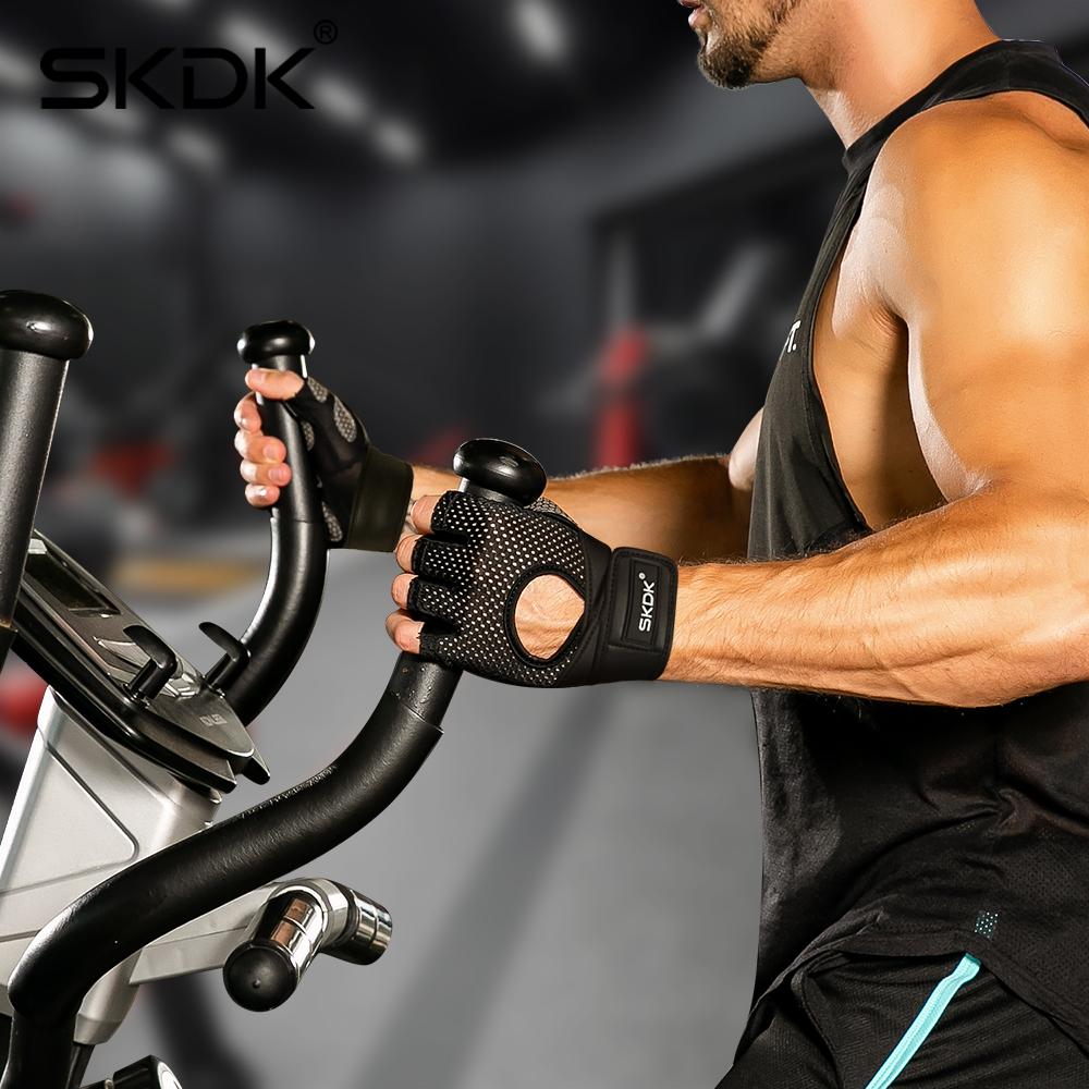 Изображение товара: SKDK дышащая Фитнес тренажерный зал перчатки с наручные Поддержка тренировки Вес лифтинга Crossfit тренировочный Велоспорт перчатки на нескользящей подошве; 1 пара