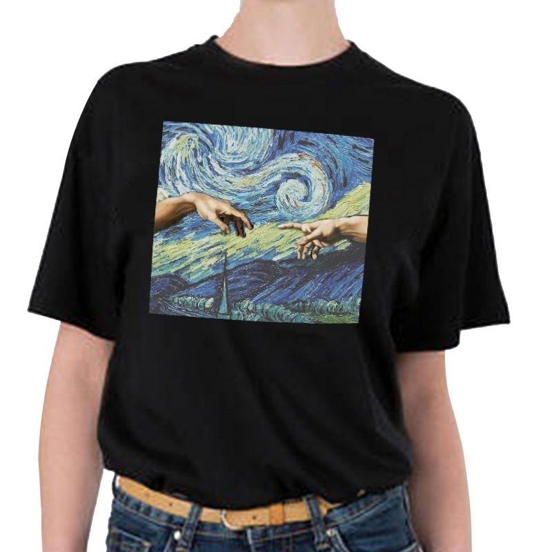 Изображение товара: Модная футболка JF с принтом руки Микеланджело, футболки с рисунком звездной ночи, футболки с рисунком Ван Гога Tumblr гранж