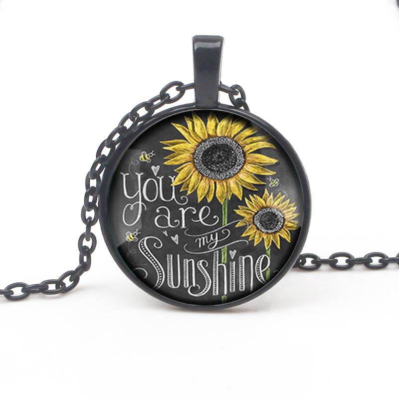 Изображение товара: Модное винтажное ожерелье из подсолнечника You are my sunshine, очаровательное стеклянное ожерелье с подвеской, подарок для женщин