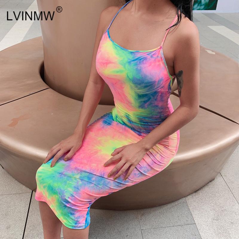 Изображение товара: Женское облегающее платье LVINMW, разноцветное вечернее платье с открытой спиной и открытыми плечами, на шнуровке, 2019