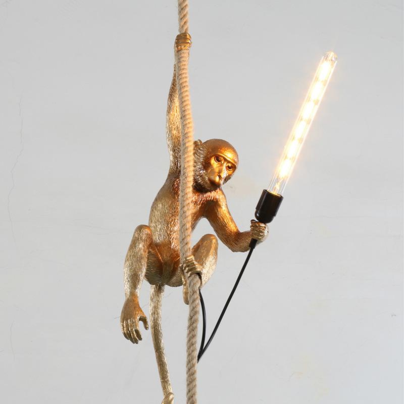 Изображение товара: Современная красивая золотая белая обезьяна, пеньковая веревка, потолочная лампа для детей, украшение для дома, бара, кафе
