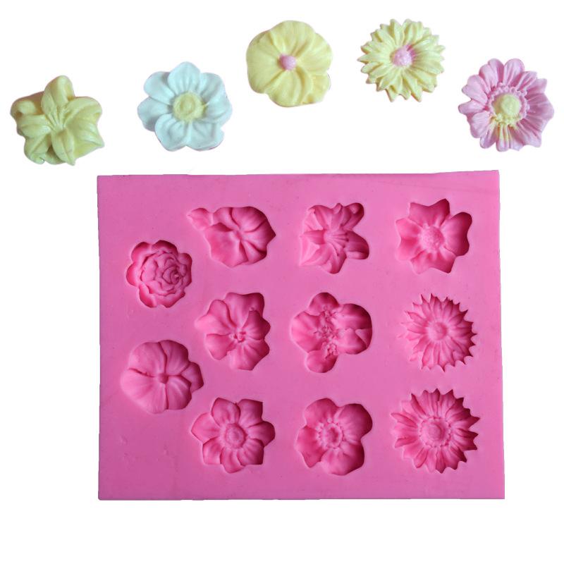 Изображение товара: Силиконовая форма для мастики, 11 сеток, в форме цветов, инструменты для украшения торта, кухонный инструмент для выпечки форма для выпечки шоколада