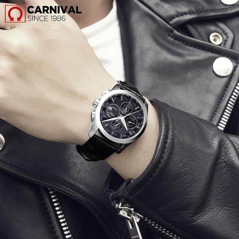 Изображение товара: Карнавальные автоматические механические Брендовые мужские наручные часы, модные роскошные водонепроницаемые часы с ремешком из натуральной кожи