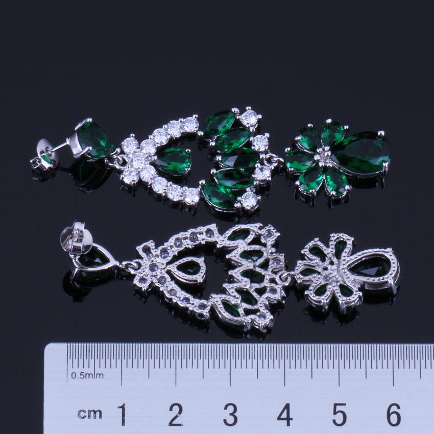 Изображение товара: Гламурные серьги-подвески V0331 с зеленым кубическим цирконием и белым кубическим цирконием, покрытые серебром