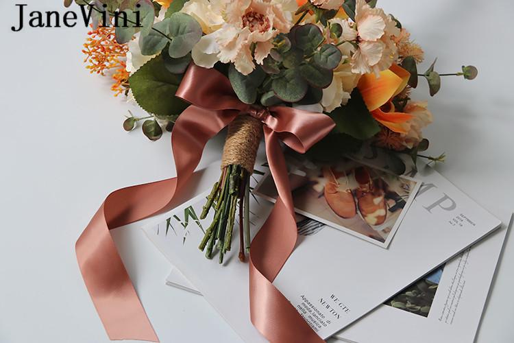 Изображение товара: JaneVini 2019 оранжевые свадебные букеты для подружек невесты Cymbidium Eucalyptus Свадебный Шелковый цветочный букет Шампань Флер мариейдж
