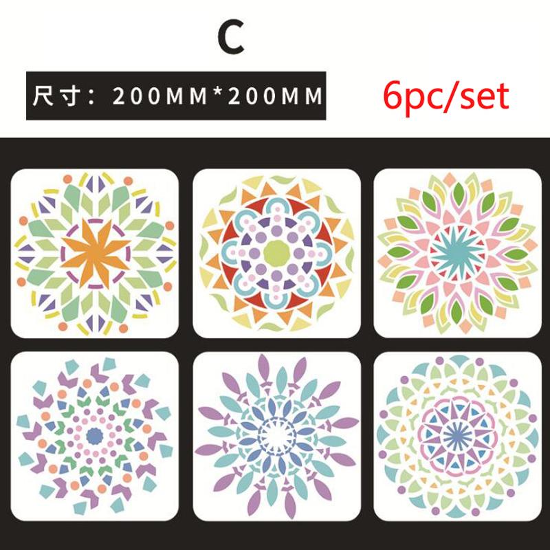Изображение товара: 6 шт. 20 см трафарет с изображением цветка мандалы Шаблоны Декор Картина Трафаретный Скрапбукинг штамп орнамент альбом тиснением шаблон для повторного использования
