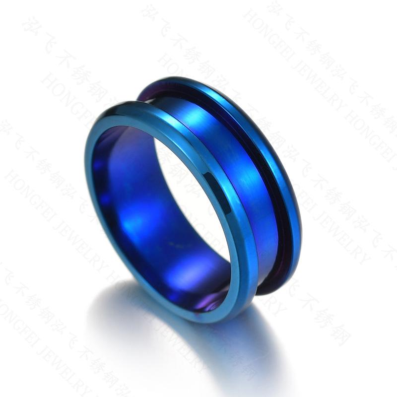 Изображение товара: Titanium Steel Black Blue Gold Big Groove Ring for Men Women 8mm Wedding Engagement Party Jewelry Gift Anillo Drop Shipping