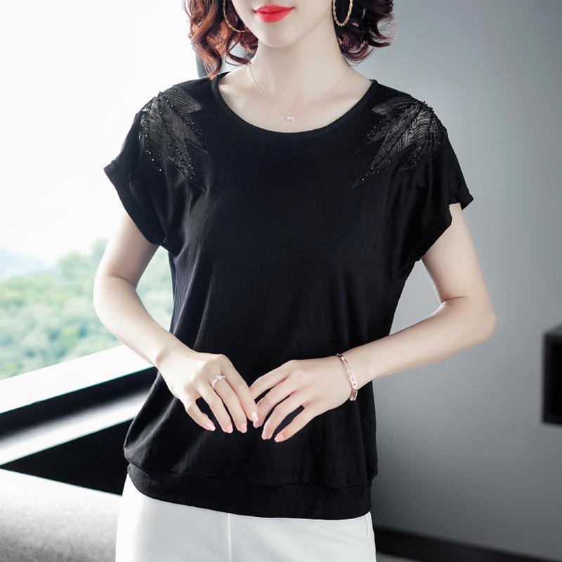 Изображение товара: Женская трикотажная футболка, свободная Однотонная футболка с коротким рукавом и круглым вырезом, летняя, H9088