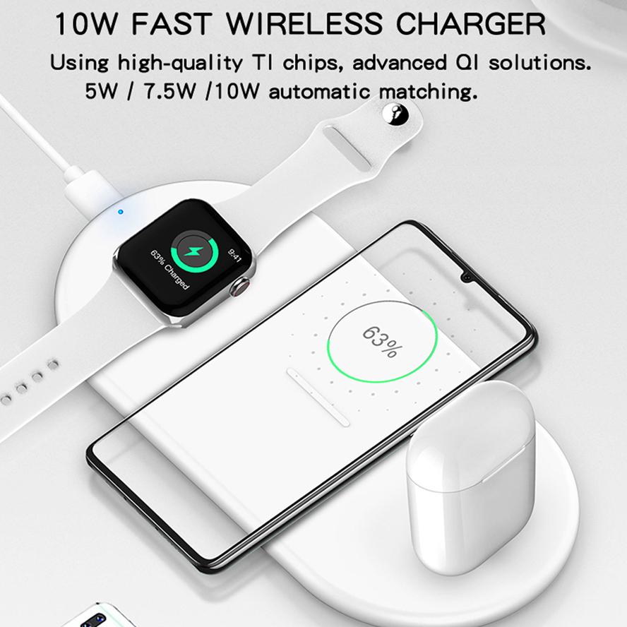 Изображение товара: Быстрое беспроводное зарядное устройство QI 3 в 1 для Apple Watch 7 6 5 AirPods Pro, Беспроводная зарядка для iPhone 13 12 11 Pro Max XS, зарядка