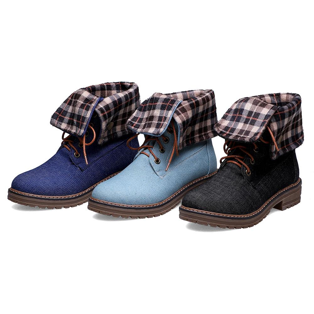 Изображение товара: Lloprost ke 2019 зимние женские ботинки со шнуровкой на массивном каблуке ботильоны женские джинсовые синие черные ботинки Осенняя обувь H493