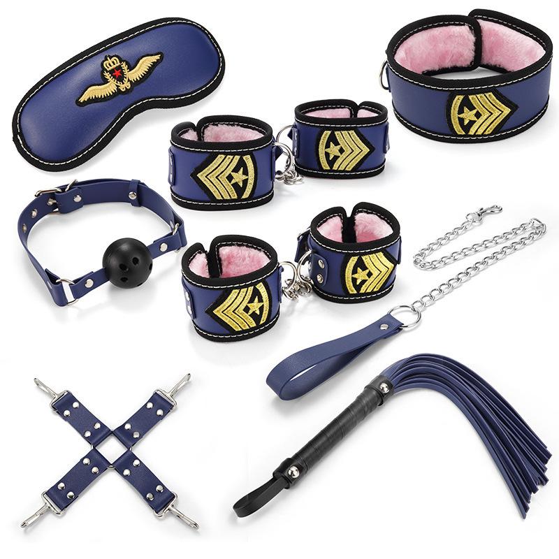 Изображение товара: 8 шт./компл. набор бондажа полицейские женские медсестры сексуальная форма набор для взрослых игр БДСМ ошейник бондаж фиксаторы кнут наручники кляп