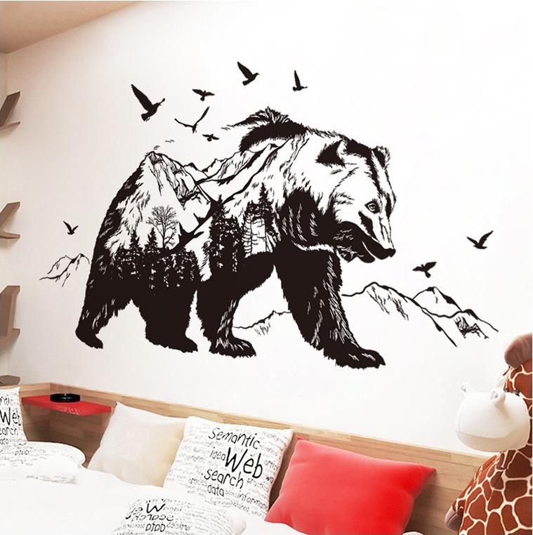 Изображение товара: Горный лес черный медведь наклейка на стену гостиная спальня исследование фон настенные наклейки Настенная роспись с окружающей средой Органайзер