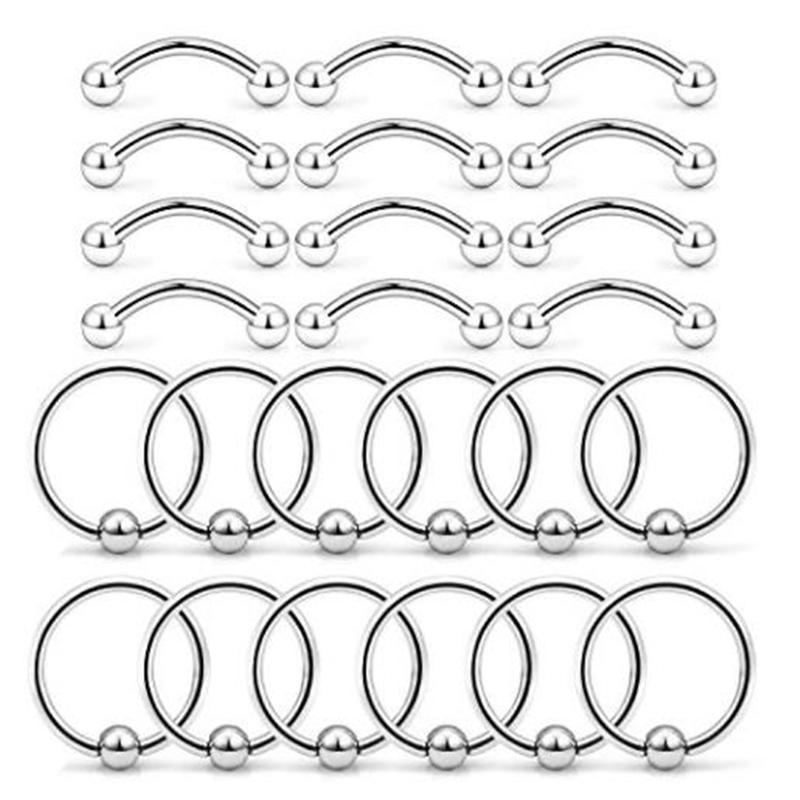 Изображение товара: Обруч из хирургической стали 316L 24 шт., кольца для носа, для бровей, языка, соска, живота, перегородки, 14 г