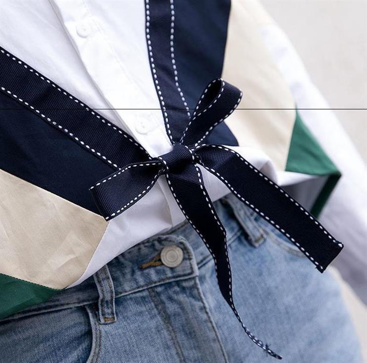 Изображение товара: Женская свободная рубашка макси с длинным рукавом, рубашки с бантом в Корейском стиле, женская уличная одежда, комбинированная Лоскутная Блузка, элегантные женские топы CC234