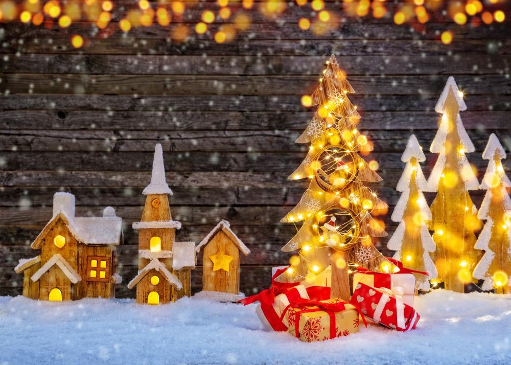 Изображение товара: Dephoto фотографический фон деревянный подарок Детская яркая Рождественская елка снег фантазия фон фотография фотосессия реквизит