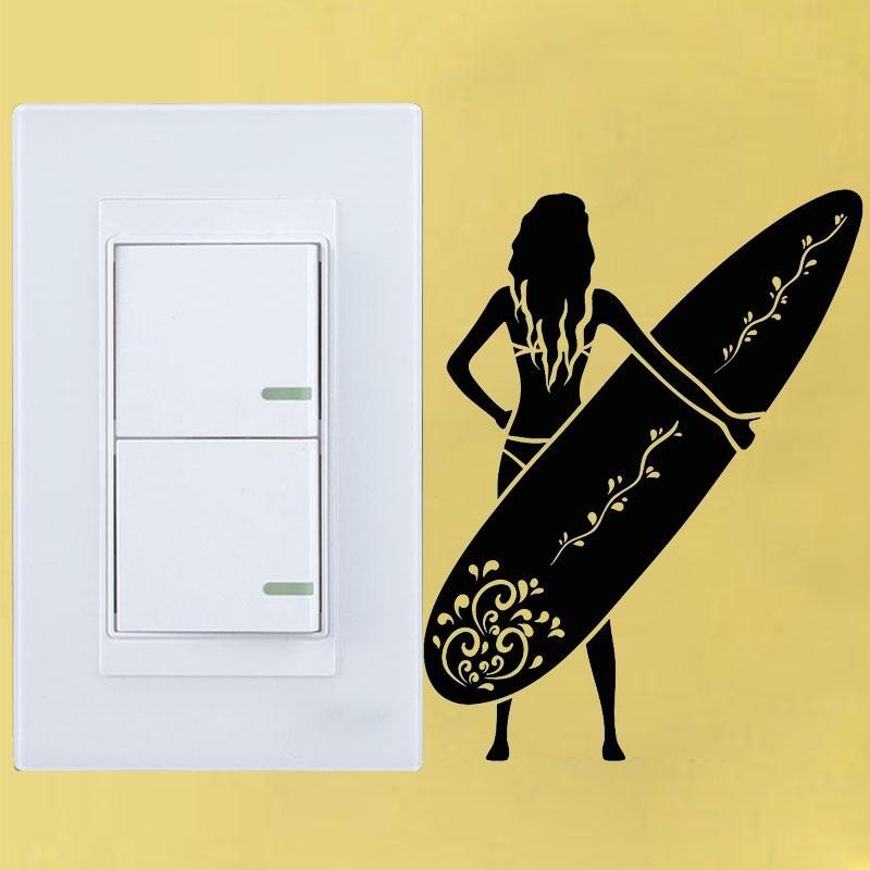 Изображение товара: YJZT сексуальная девушка серфинг водные виды спорта Спальня виниловые наклейки на стены Наклейка декоративная на выключатель декор хорошее-качество 8SS2199