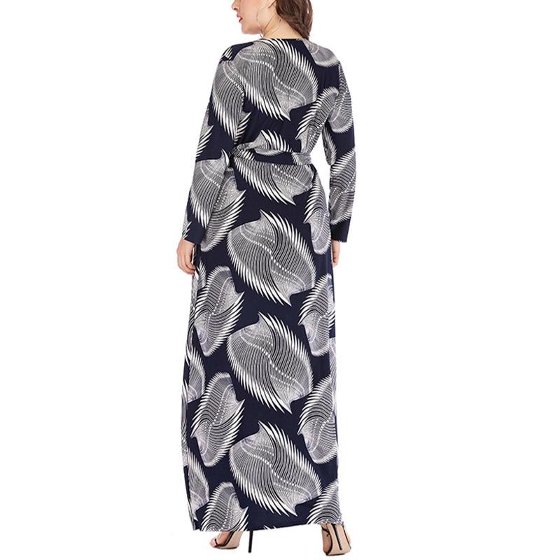 Изображение товара: Женское длинное платье с принтом в полоску, платье большого размера 5XL-9XL с глубоким V-образным вырезом, поясом и длинными рукавами на осень