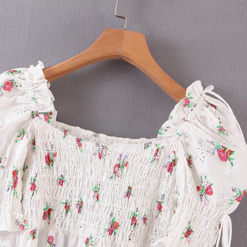 Изображение товара: Винтажная блузка, женские топы, эластичная белая рубашка, Элегантная Модная хлопковая одежда, уличная одежда, модная одежда в Корейском стиле с пышными рукавами