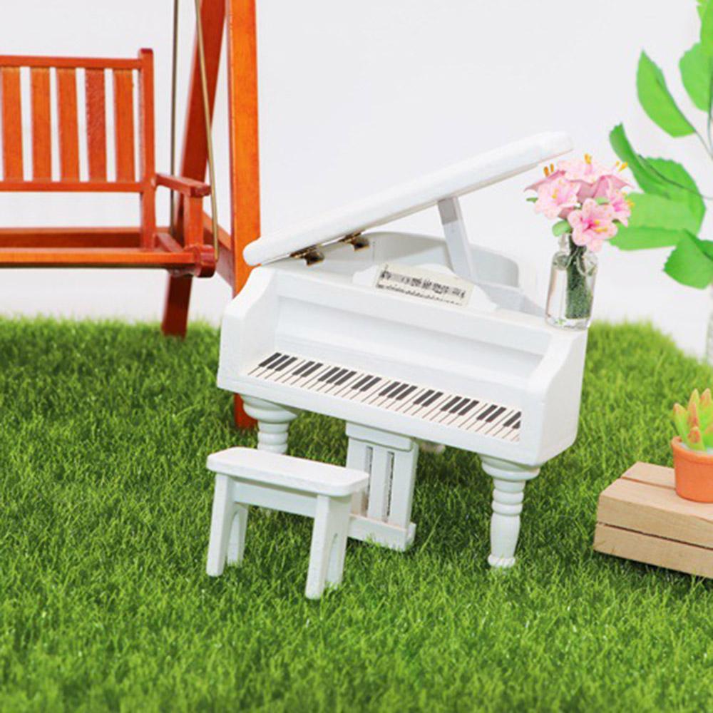 Изображение товара: Миниатюрные аксессуары для кукольного домика 1/12, деревянное мини-фортепиано с стулом, модель музыкального инструмента, игрушечный кукольный домик, Декор