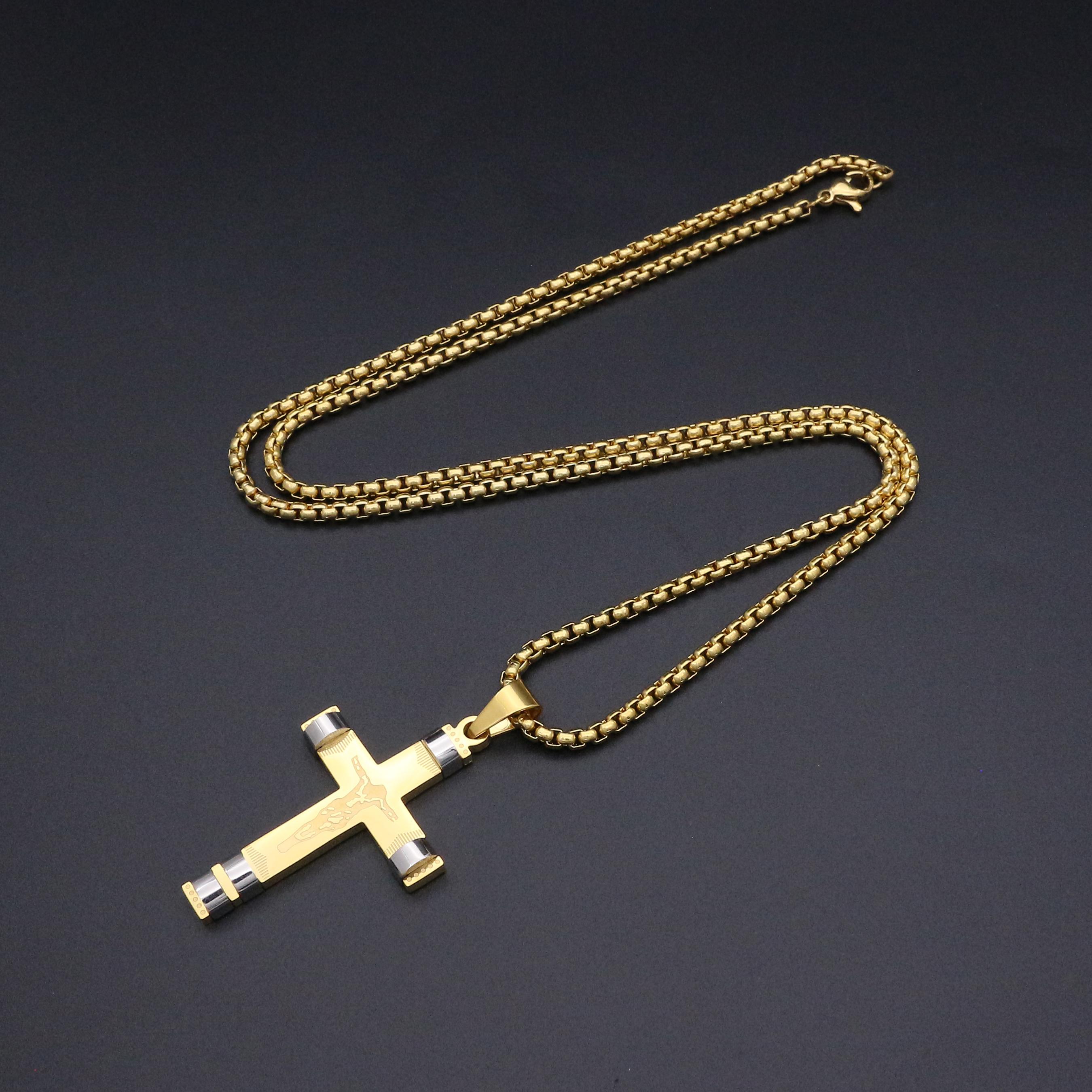 Изображение товара: Новое поступление, женское ожерелье с подвеской в виде креста, золотая цепочка 60 см, искусственная сталь, ожерелье для мужчин, ювелирные изделия