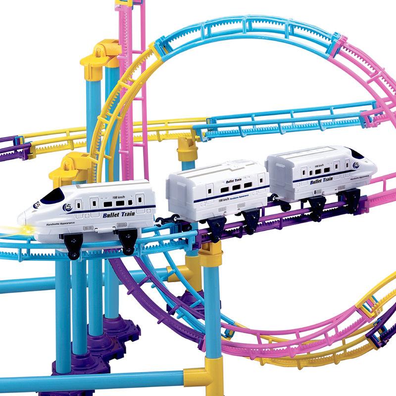 Изображение товара: Новая сборка электрического высокоскоростного рельсового транспортного средства головоломка игрушечный поезд для детей DIY головоломка игрушка американские горки совместимые Игрушки для мальчиков