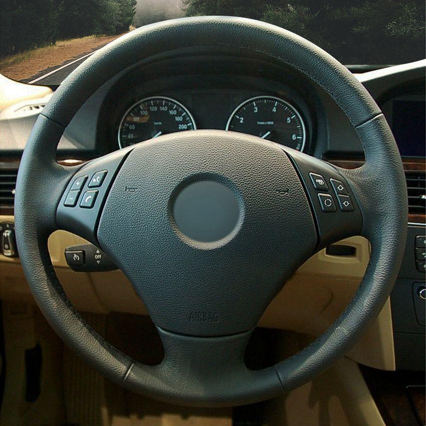 Изображение товара: Сшитый вручную черный чехол рулевого колеса автомобиля из искусственной кожи для BMW E90 320 318i 320i 325i 330i 320d X1 328xi 2007