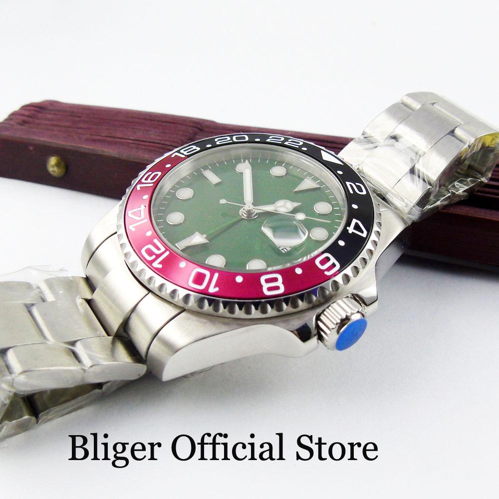 Изображение товара: Автоматические Мужские часы в деловом стиле с сапфировым стеклом с автоматическим датой мужские наручные часы с ремешком 40 мм GMT