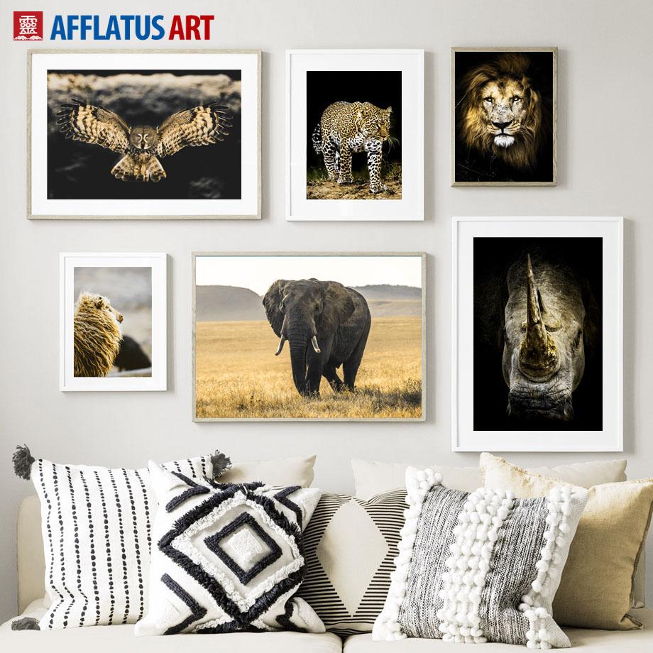 Изображение товара: Прерий слон лев леопард тигр Сова настенная Картина на холсте скандинавские постеры и принты настенные картины для декора гостиной