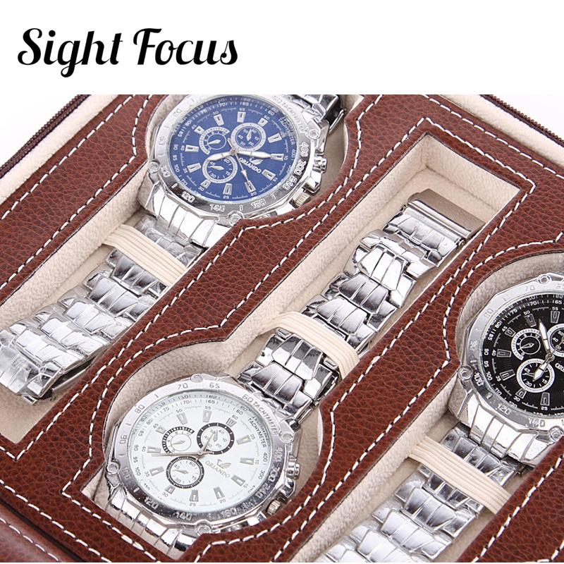 Изображение товара: Дорожный органайзер для часов Sight Focus 2 4 8, чехол из искусственной кожи на молнии, портативный держатель для наручных часов для хранения часов, черный, кофейный цвета