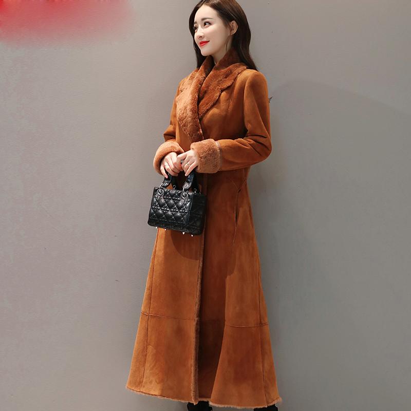 Изображение товара: Зимнее пальто, женская замшевая куртка, новая модная бархатная теплая хлопковая одежда, длинная верхняя одежда, большие размеры 3XL, женское базовое пальто AA958