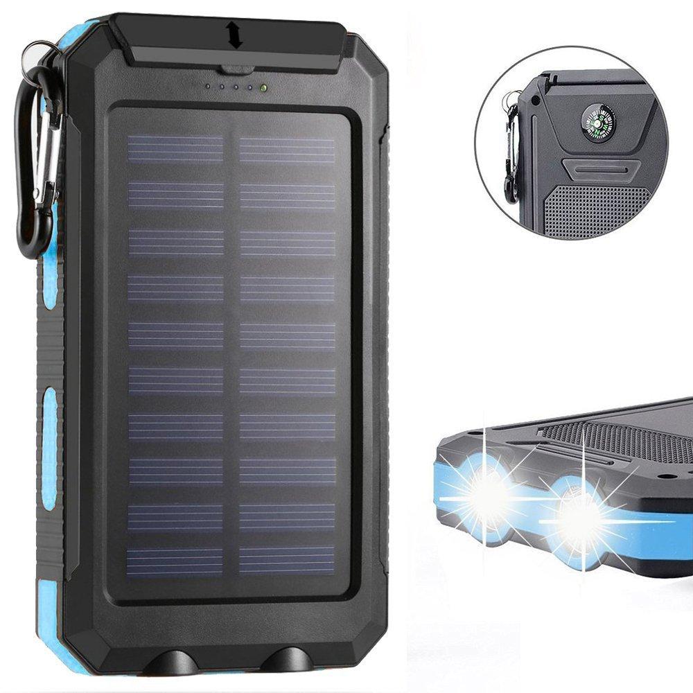 Изображение товара: Портативное зарядное устройство на солнечной батарее, водонепроницаемое зарядное устройство на 20000 мАч, портативное зарядное устройство, Внешнее зарядное устройство на 2 USB-порта светодиодный светильник кой