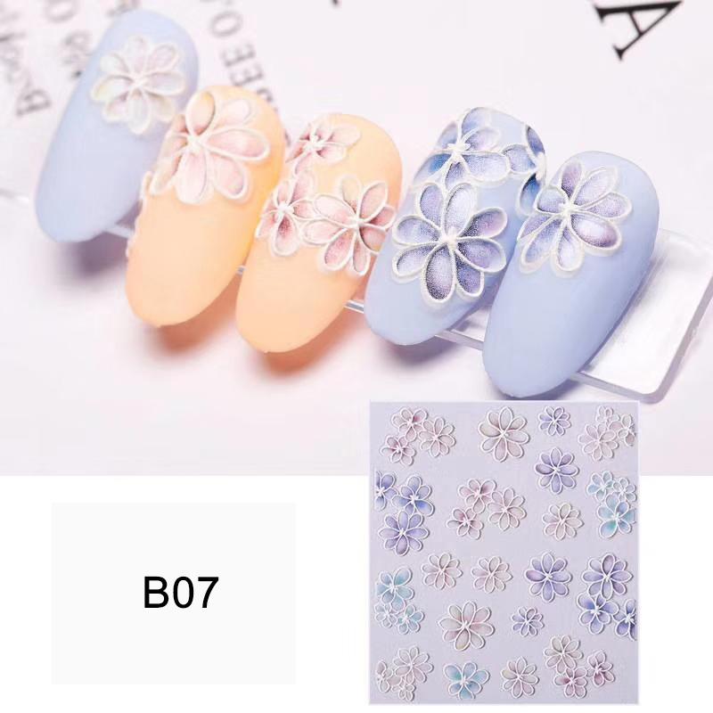 Изображение товара: Самоклеящиеся наклейки для ногтей, 1 лист, цветы, лаванда, 5D, наклейки для дизайна ногтей, акриловые рельефные бабочки, 3D наклейки для ногтей маникюра, украшения