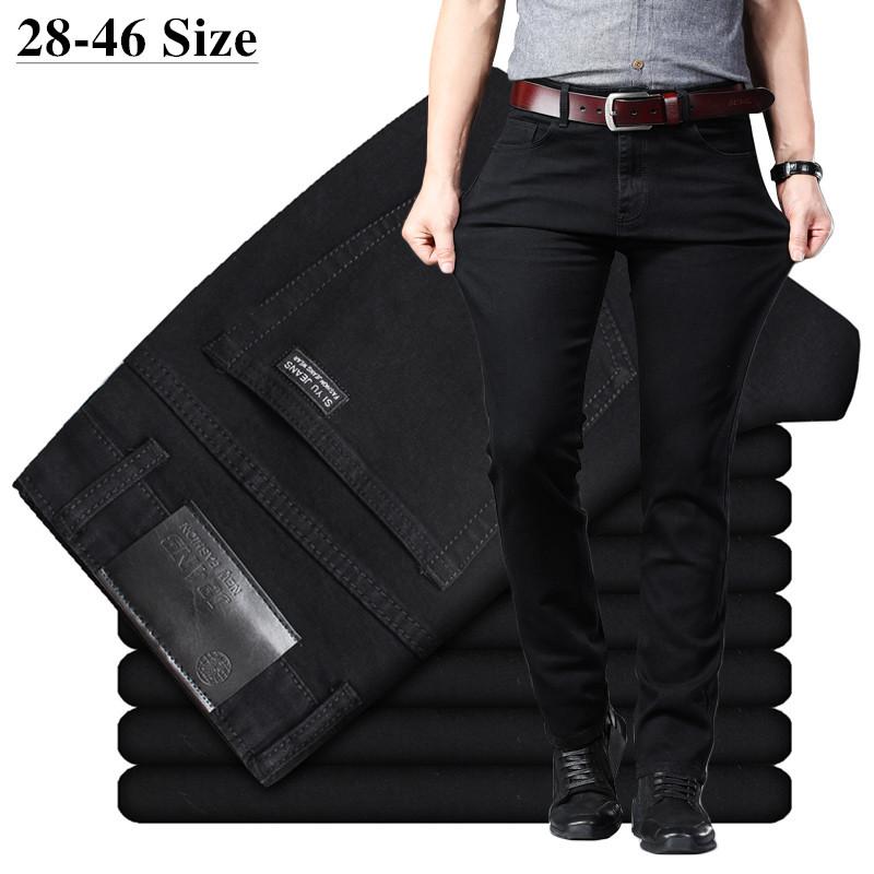 Изображение товара: Мужские классические джинсы, Черные Эластичные зауженные джинсовые брюки, большие размеры 40, 42, 44, 46, деловые повседневные брюки
